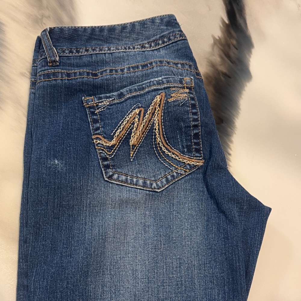 Maurices Blue Straight Leg Jeans with Embroidered Pocket